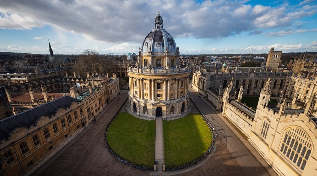 The Radcliffe Camera, a round domed library building at the University of Oxford in England